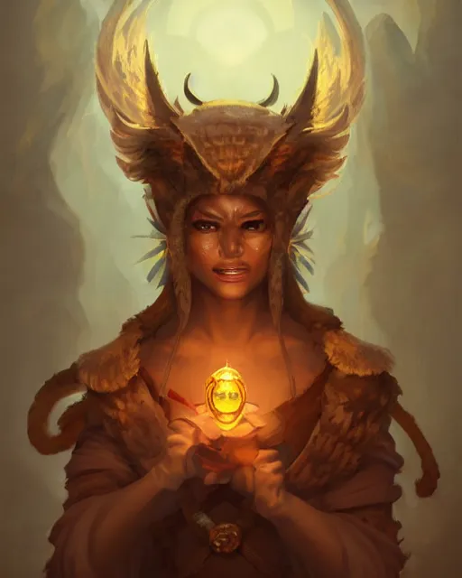 Image similar to Owl-human :: Monk, pretty, beautiful, DnD character art portrait, matte fantasy painting, DeviantArt Artstation, by Jason Felix by Steve Argyle by Tyler Jacobson by Peter Mohrbacher, cinematic lighting