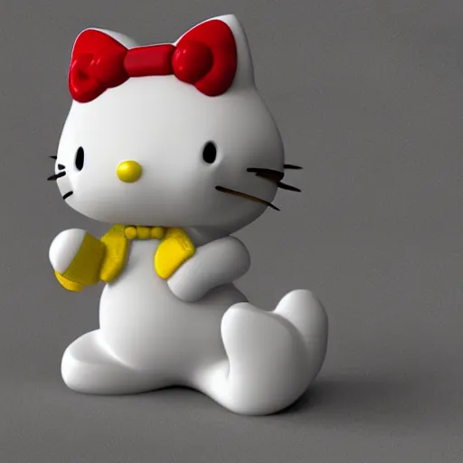 Image similar to Hello Kitty petting a real cat, 3D render, high detail