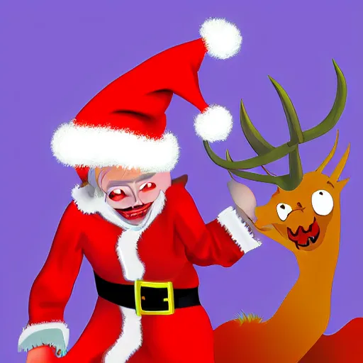 Image similar to satan claus with devil's tail, digital art