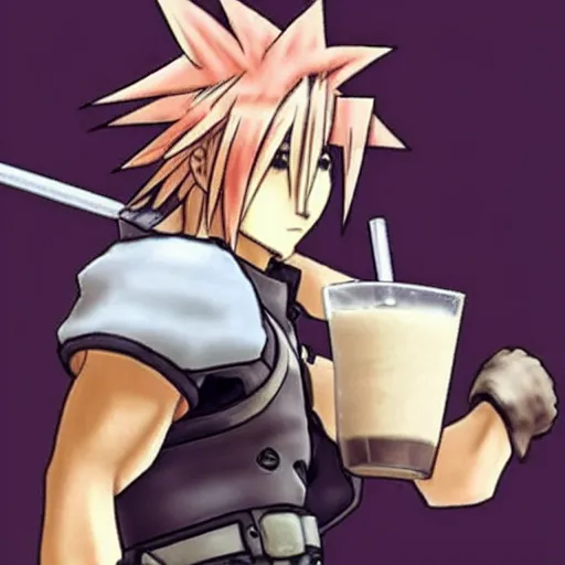 Image similar to photo of cloud strife drinking a milkshake