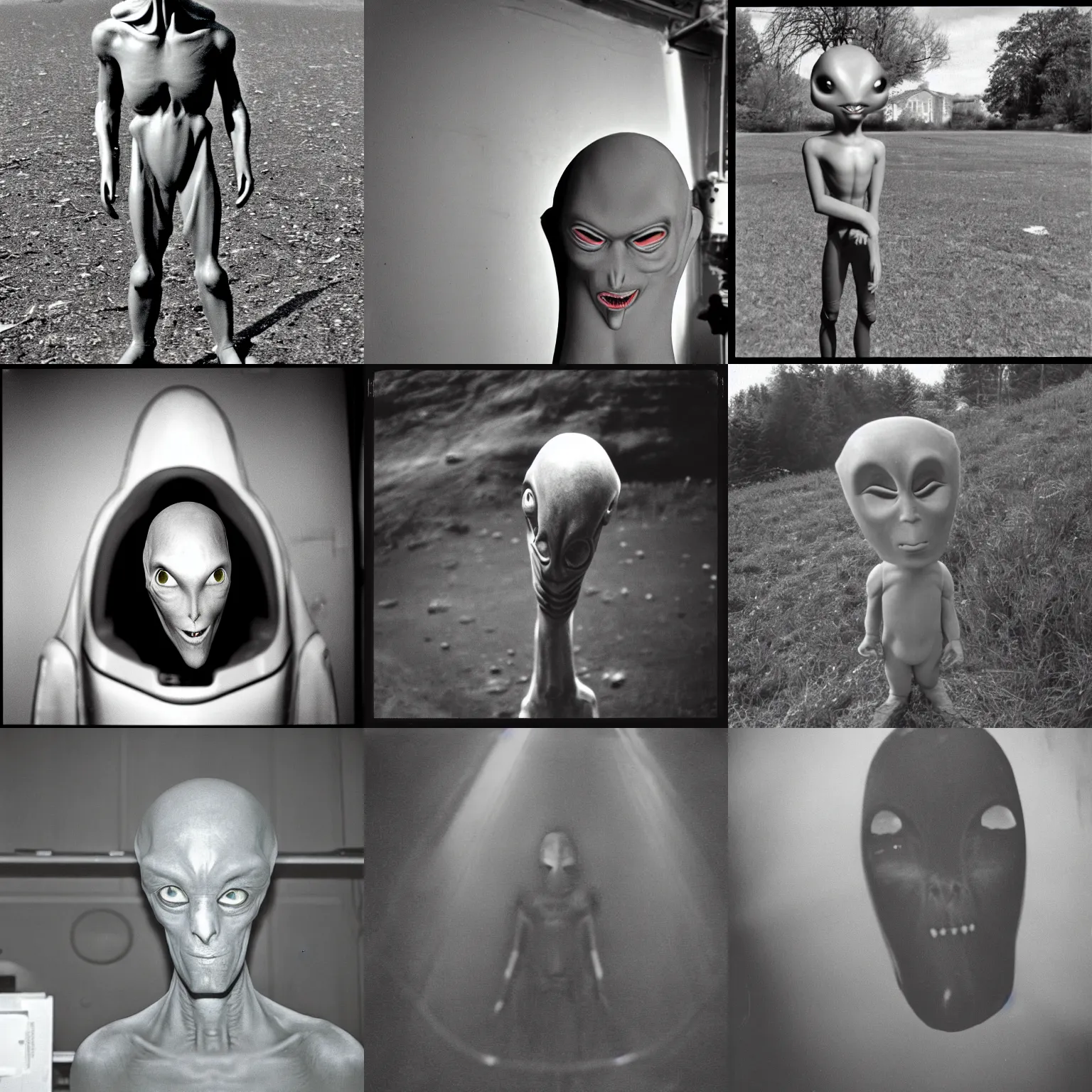 Prompt: grey alien, caught on camera. Kodak film