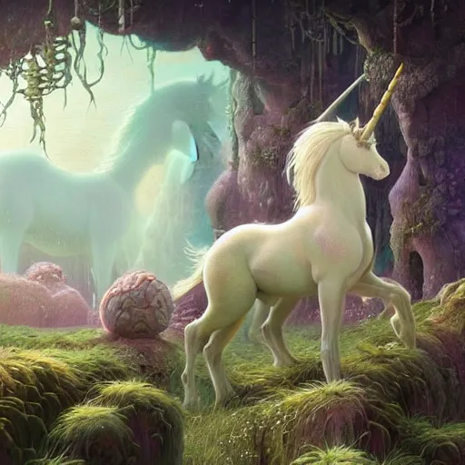 Prompt: impressive painting of detailed beautifull cute unicorns from detailed ivory and smoke and detailed long fur, 4 k unreal engine renders, by victo ngai, clara miller burd, ferdinand knab, beksinski,, hd, pastel color scheme