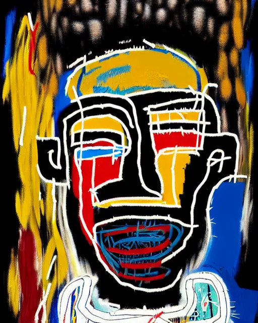 Image similar to A extremely highly detailed majestic hi-res beautiful immaculate head and shoulders award winning painting masterpiece of the face of a strong black african man by Jean-Michel Basquiat, 8k, high textures, hyper sharp, insanely detailed and intricate, super detailed, 8k HDR high quality