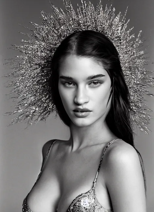 Prompt: a highly detailed cinematic headshot portrait color photograph of bella poarch at the victoria secret fashion show,, ultra realistic, depth, beautiful lighting, by richard avedon and annie leibovitz and arnold newman, photorealistic, hyperrealistic, octane, epic composition, hasselblad camera, 5 0 mm, sharp focus, perfect facial symmetry