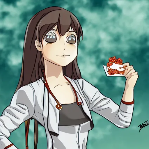 Prompt: anya from spy x family, holding peanuts, digital art, anime style