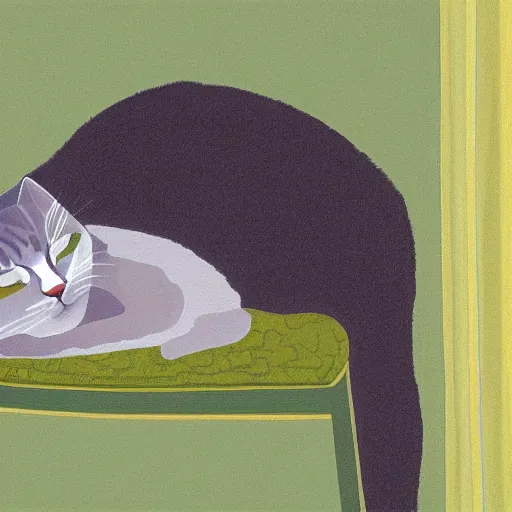 Image similar to sleeping cat by david hockney