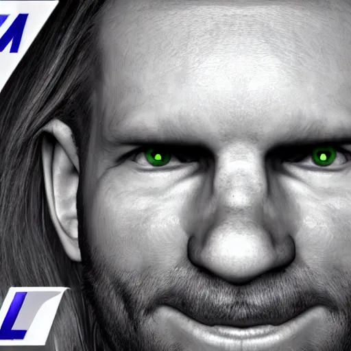 Image similar to aphex twin Richard D James grows to a collosal size in London and fires lasers from his insane eyes 8k unreal engine extremely detailed 3d model