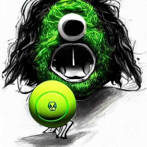 Prompt: a Marshall Snoop Dogg tennis ball monster, tennis ball, chalk, digital art, fantasy, magic, trending on artstation, ultra detailed, professional illustration by Basil Gogos