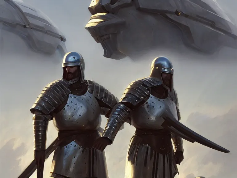 Image similar to ancient slavic knights as futuristic military specops!!!, plasma blades!!!, sci - fi!!, hyperrealistic, highly detailed, cinematic, volumetric sunlight, beautiful, cgssociety, artstation, 8 k, oil painting by greg rutkowski, by artgerm, by wlop
