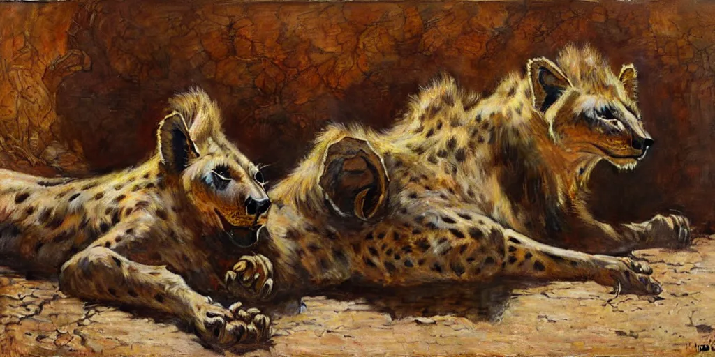 Prompt: an exhausted lion hyena in tshit and jeans. highly detailed painting by gaston bussiere, craig mullins, j. c. leyendecker 8 k