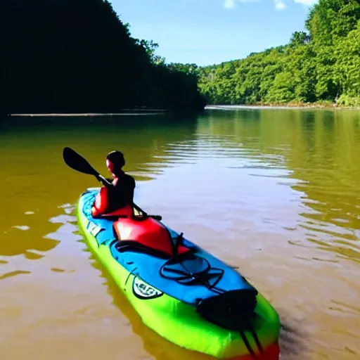 Prompt: a guinea pig paddling a kayak on a calm river, in the style of 90s anime