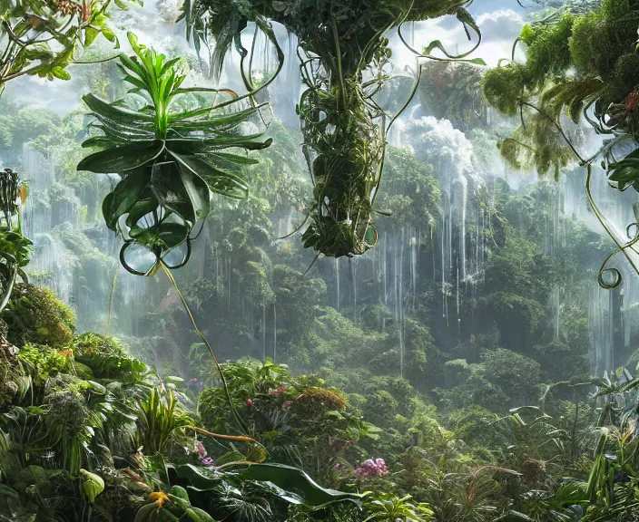 Prompt: transparent clear see - through image of twisting clouds, lush botany, orchids, ferns, garden environment, ultra realistic, concept art, art nouveau, photorealistic, octane render, 8 k, unreal engine. art by gustave dore and nori inoguchi and sam kaplan and zachary goulko and christopher marley and artgerm and alphonse mucha