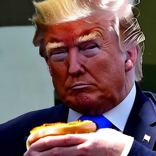 Image similar to donald trump eating a cheeseburger, paparazzi photo