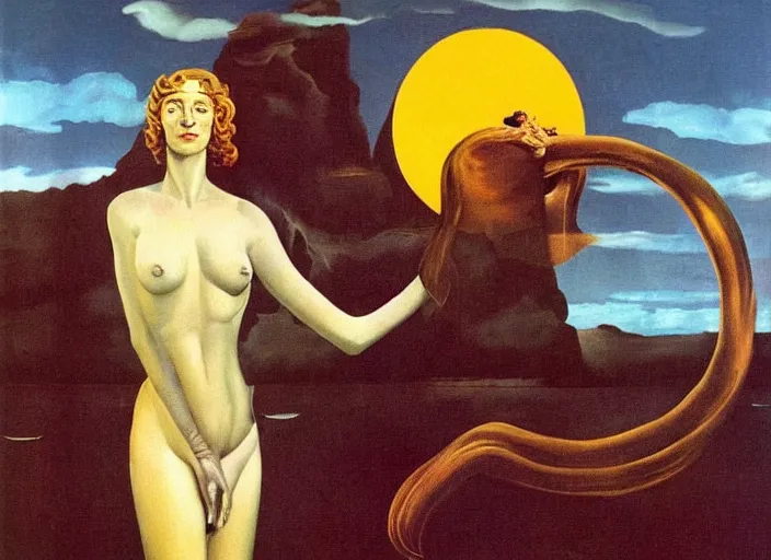 Image similar to impisoned female eldritch goddess by salvadore dali and rene magritte