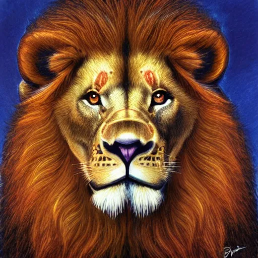 Image similar to detailed and sharp lion artwork, mystic style, detailed, 8 k, detailed, symmetrical, by brian froud