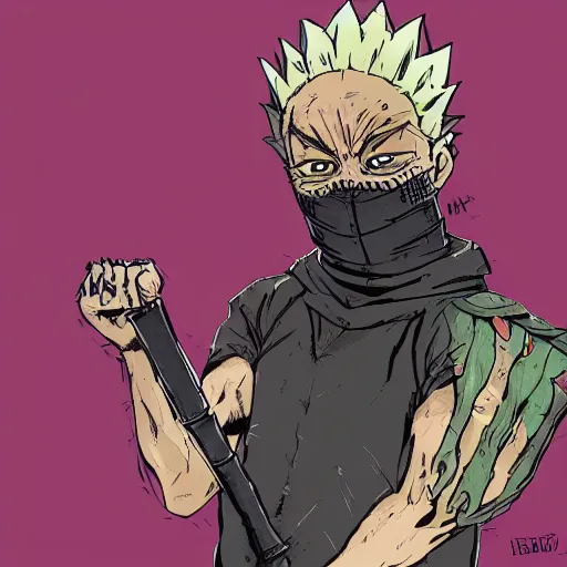 Image similar to a person cosplaying dorohedoro