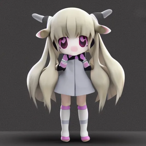 Image similar to cute fumo plush of a sheep girl with horns, anime girl, witch, vray