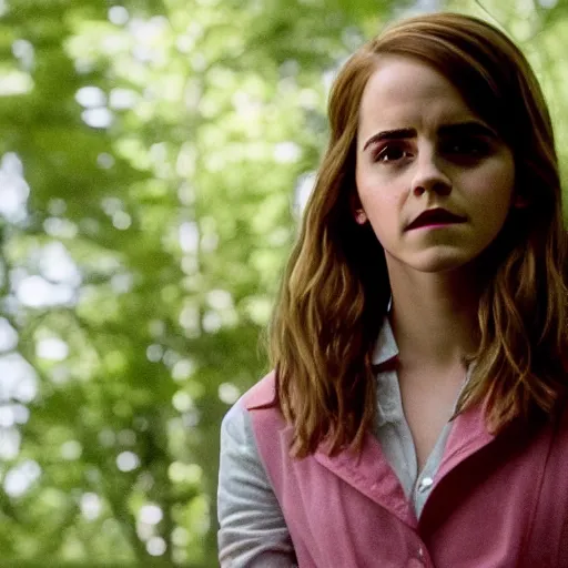 Prompt: Film still of Emma Watson, from It (2017 movie) portraying Beverly Marsh