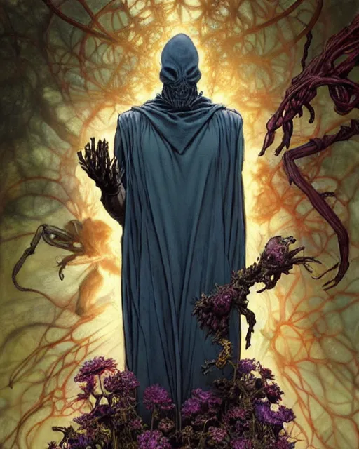 Prompt: the platonic ideal of flowers, rotting, insects and praying of cletus kasady ultimate carnage thanos dementor doctor manhattan chtulu nazgul bioshock davinci, d & d, fantasy, ego death, detailed, intricate, hyperrealism, intense, scary, decay, dmt, art by artgerm and greg rutkowski and alphonse mucha