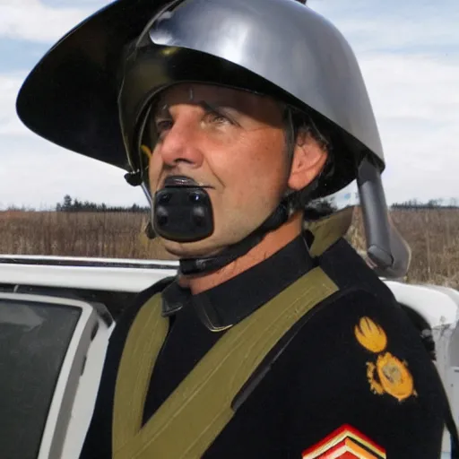 Prompt: a German shepherd spaceship commander giving a salute wearing a scifi helmet