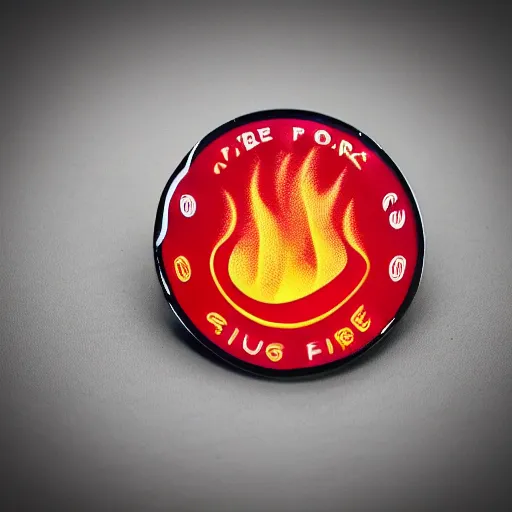 Prompt: a photo of a retro 8 0 s clean fire flames warning enamel pin, studio lighting, behance