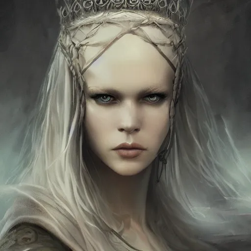 Image similar to stunning otherworldly viking queen of beauty, dark and mysterious, atmospheric, ominous, eerie, cinematic, Epic, 8k, 4k, ultra detail, ultra realistic, rendered by awesomeness by charlie bowater
