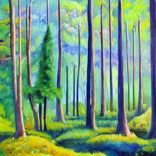 Prompt: an beautiful painting of a gemstone forest, in the style of phyllis disher fredericks - n 5