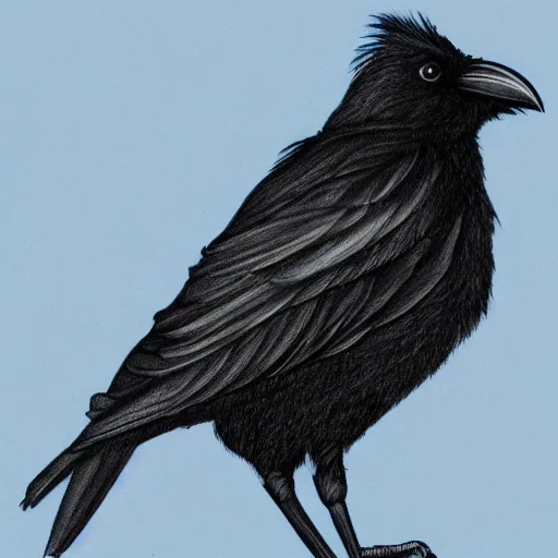 Prompt: detailed drawing of a crow on a blue gradient background