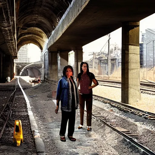 Prompt: poor people life under railway bridge, award winning, realistic, 4 k, hyper details, portrait by steve mccury and annie leibovitz and chindy sherman