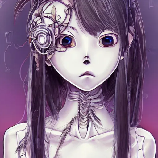 Image similar to manga fine details portrait of joyful skull girl, floeers in hair, Lizz Truss, skeleton. anime masterpiece by Studio Ghibli. 8k render, sharp high quality anime illustration in style of Ghibli, artstation