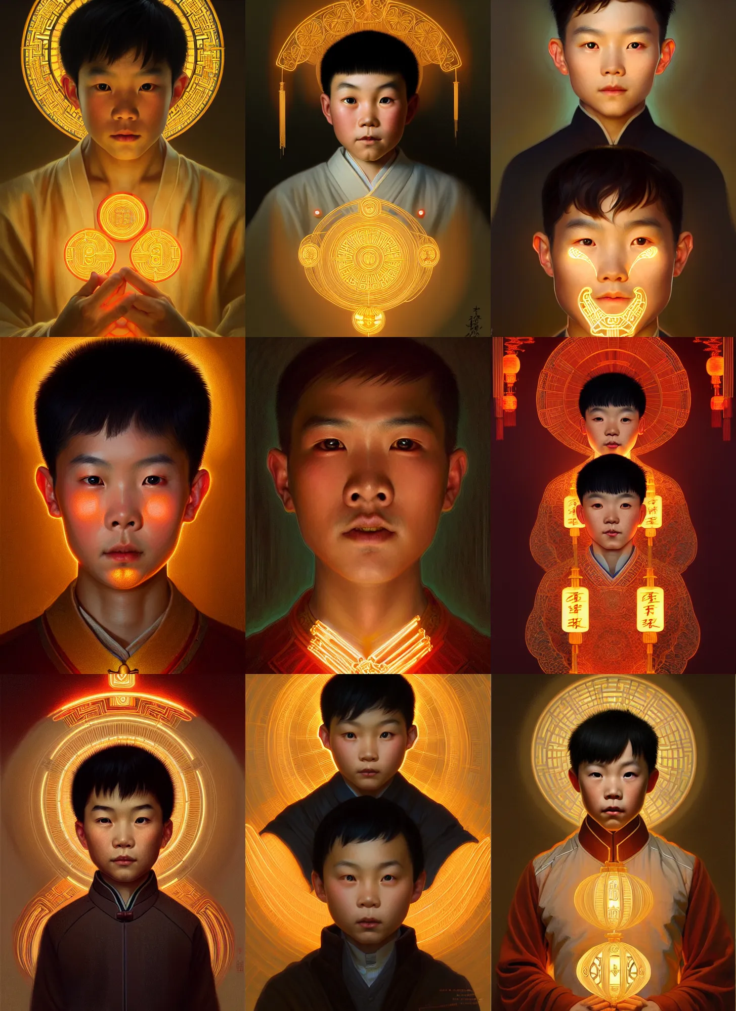 Prompt: symmetry!! portrait of a chinese boy, cottagecore!!, glowing lights!! intricate, elegant, highly detailed, digital painting, artstation, concept art, smooth, sharp focus, illustration, art by artgerm and greg rutkowski and alphonse mucha