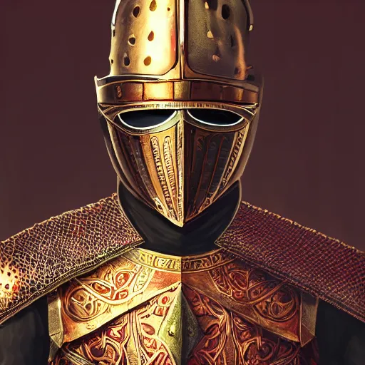 Prompt: Extremely high detail photo of a knight with black harnass, golden details revealing his face, human face with bright red yes, full body, symmetric, long sword, battle scars, great red feather, kingdom, high detail painting, digital art, Trending on Artstation