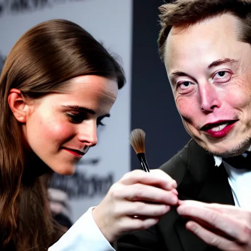 Image similar to elon musk doing makeup to emma watson award winning photography