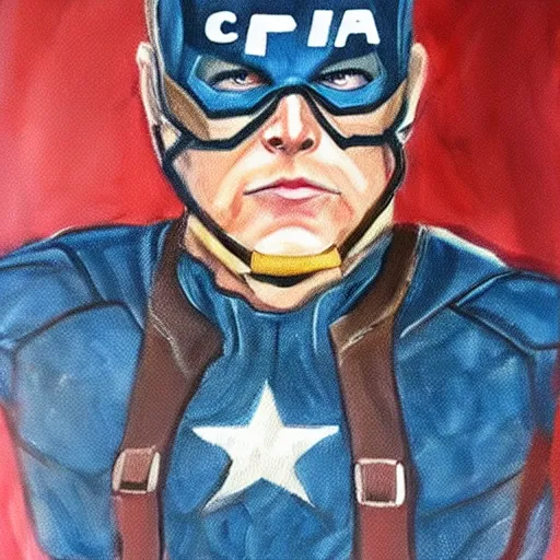 Image similar to Bod Ross, Captain America, painting, portrait