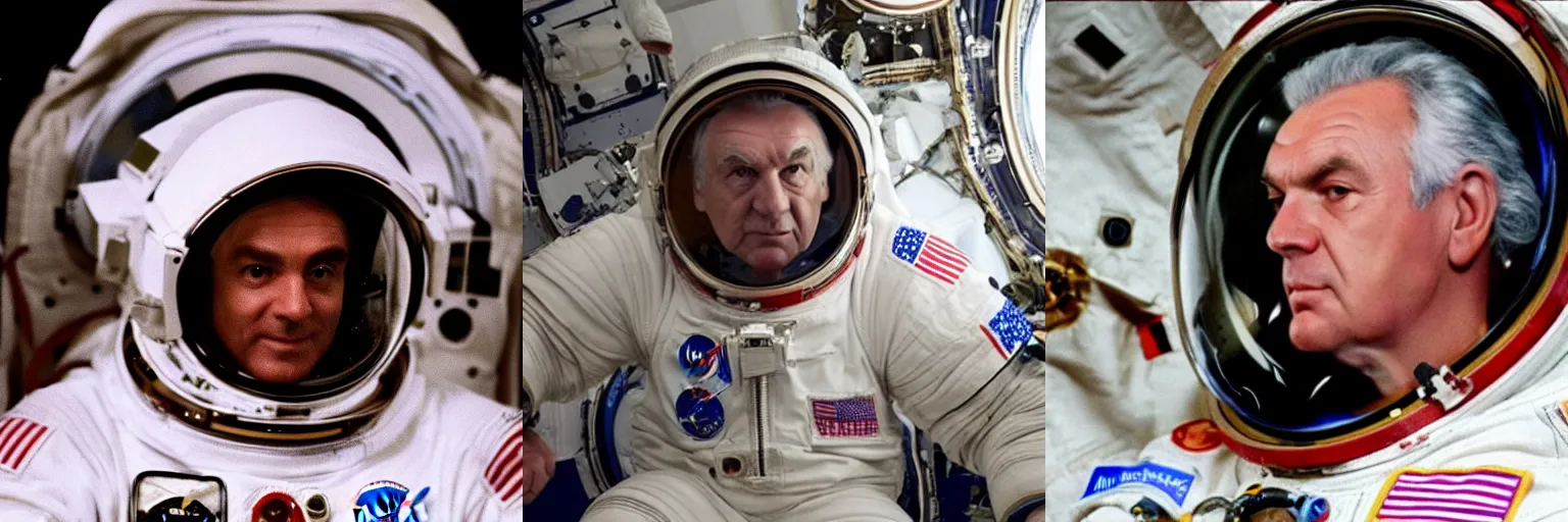 Prompt: milos zeman as an astronaut in space, nasa photo, movie still, 4 k