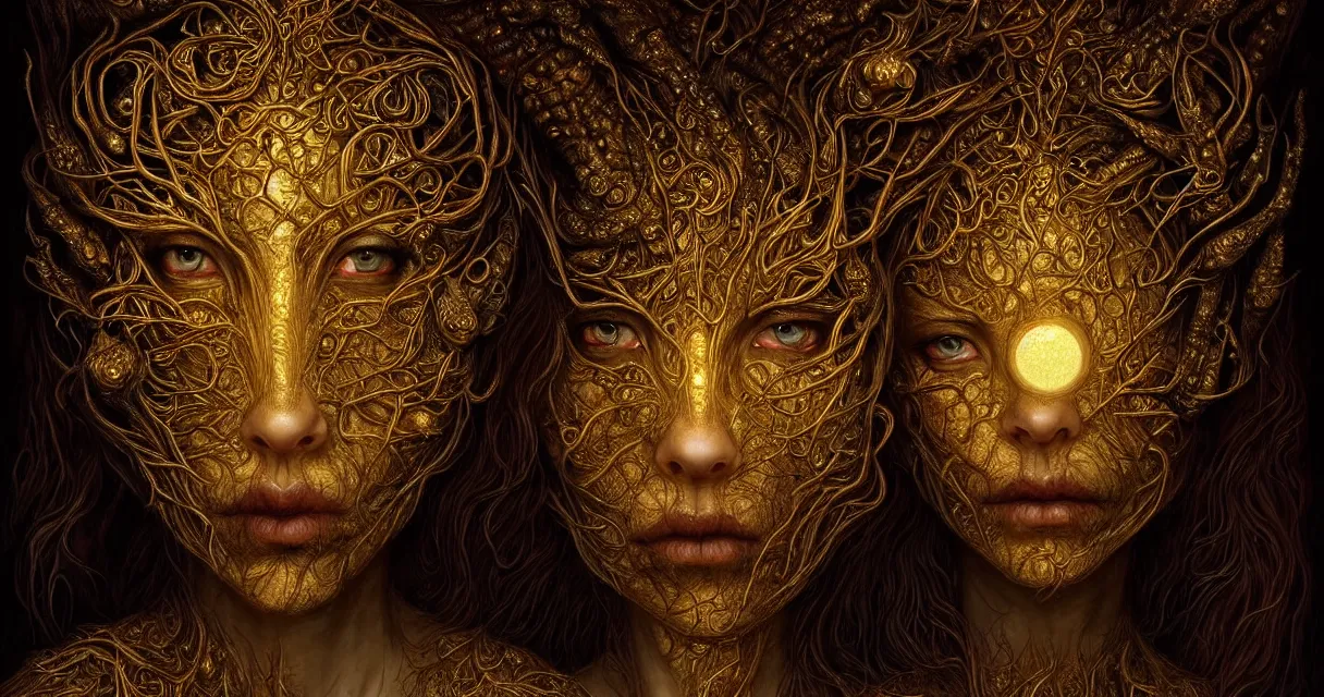 Image similar to epic professional digital art of hungry eyes eerie dim gold lighting, painted, intricate, detailed, detailed, foreboding, by leesha hannigan, wayne haag, reyna rochin, ignacio fernandez rios, mark ryden, iris van herpen, hdr, epic, stunning, gorgeous, much wow, cinematic, masterpiece