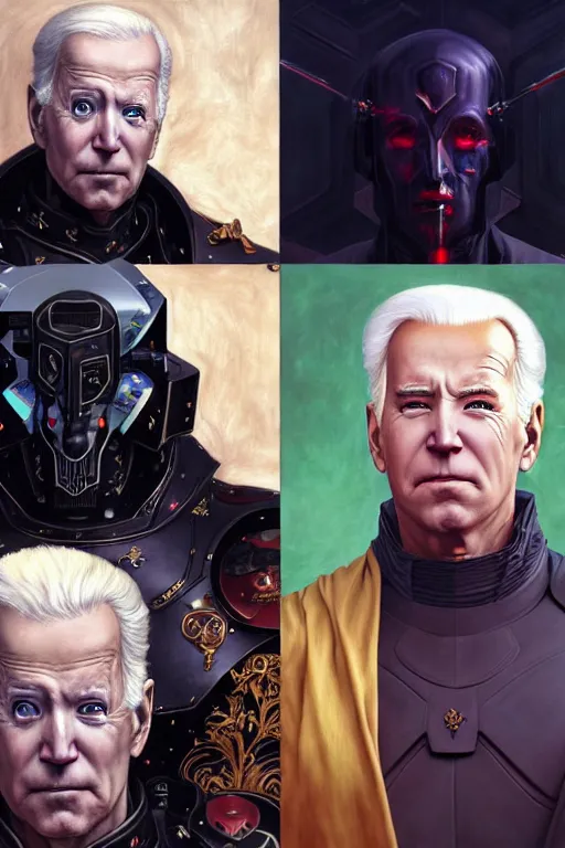 Image similar to portrait of joe biden goth cyborg with white hair in warhammer armor, art by kuvshinov ilya and wayne barlowe and gustav klimt and artgerm and wlop and william - adolphe bouguereau