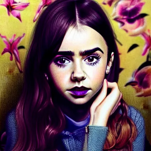 Image similar to beautiful portrait of a combination of tanya reynolds, lily collins, isabela moner, zoe kazan, natalia dyer