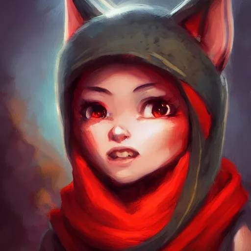 Image similar to Yordle Female portrait, cute, Red Scarf, Earnest, diminutive by Anato Finnstark, Tony Sart highly detailed, digital illustration, concept art