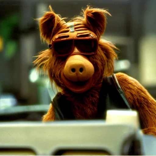 Image similar to alf in the matrix, film still