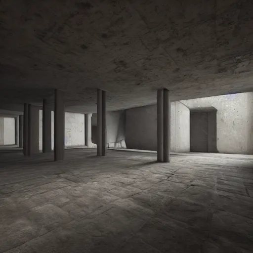 Image similar to brutalist fortress interior design ominous dark powerful giant open space high quality octane render