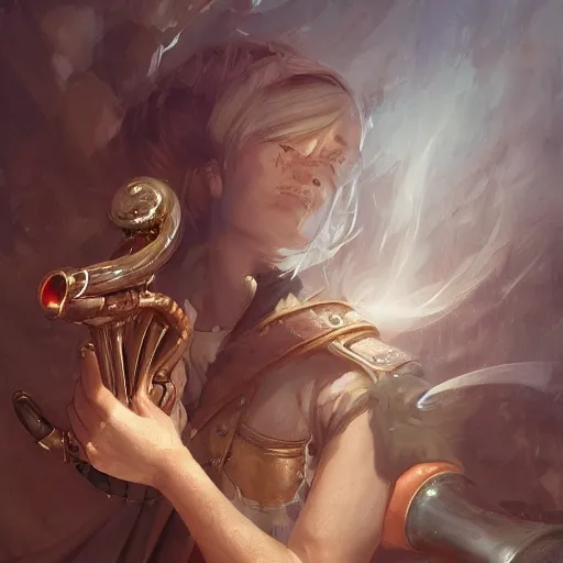 Image similar to an inllustration of a medieval blowing horn by stanley artgerm lau, wlop, rossdraws, james jean, andrei riabovitchev, marc simonetti, and sakimichan, trending on artstation