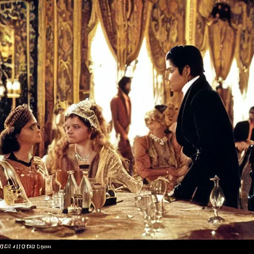 Image similar to ballroom scene from the leopard by luchino visconti with alain delon and claudia cardinale and a gorilla set in the 1 9 th century in an italian villa. technicolor!!!!, highly intricate, 5 0 mm