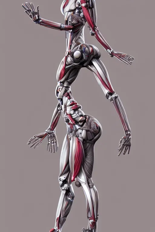 Image similar to full body female human anatomy concept, chrome, cyborg, medical anatomy, cybernetic implants, muscular system reference, monkey arms, digital art, in the style of ruben alba, aaron sims, amanda lilleston, luka mivsek, bryan christie, ranjit ghosh, artstation, pinterest, deviantart, photoshop, zbrush, unreal engine