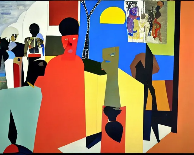 Image similar to a painting by Romare Bearden