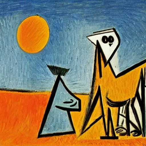 Prompt: a dog in the desert by picasso