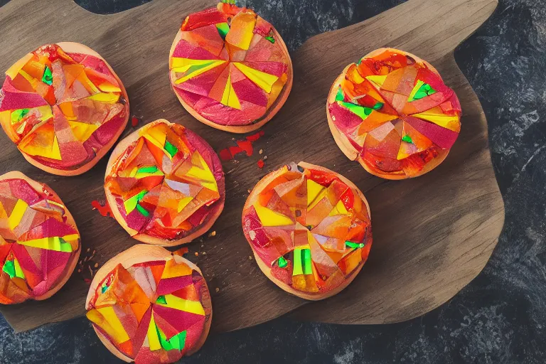 Prompt: product photography of delicious stunning greasy kaleidoscopic burger