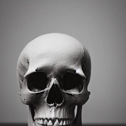 Prompt: photograph of human skull, soft shadows