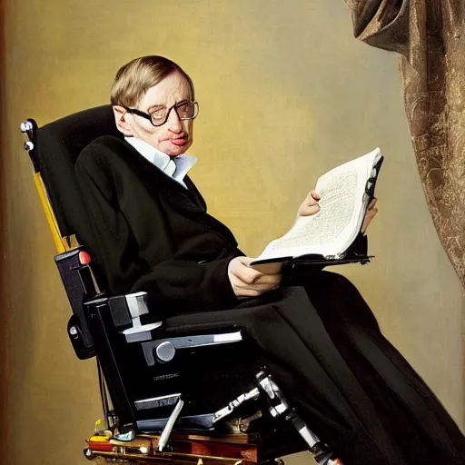 Image similar to stephen hawking, detailed painting by pieter claesz and james c. christensen