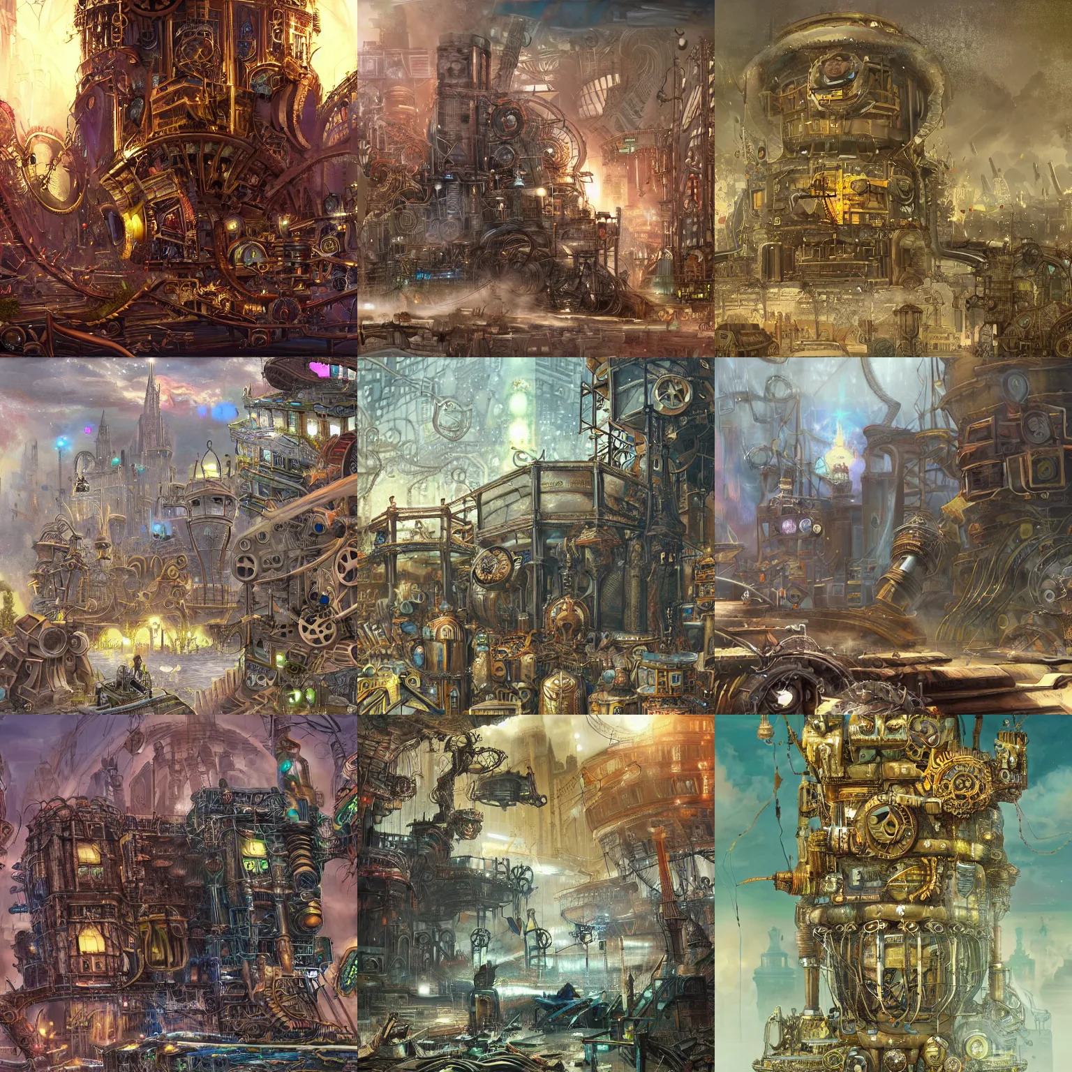 Image similar to enormous city-sized complicated steampunk machinery, psychedelic art, lovecraftian, epic, 4k, concept art, detailed